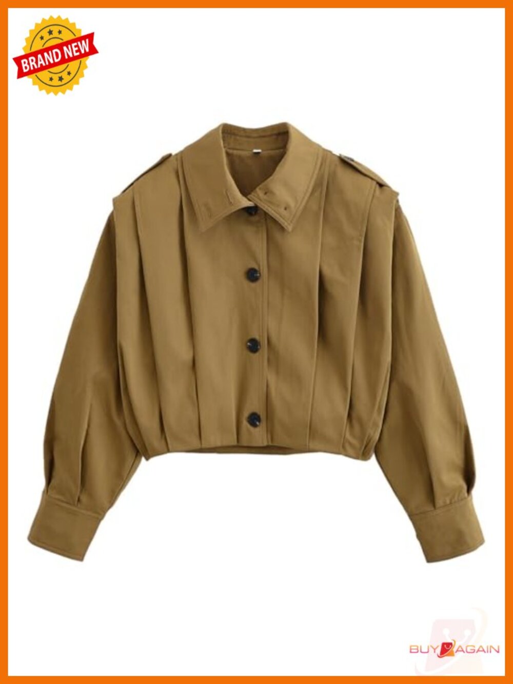Cropped Pleated Trench Coat Cotton Polyester Women's